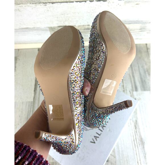 Valiant Women’s 8.5 Patsy Gold Multicolor Studded Open Toe Formal Heels New - Picture 6 of 8